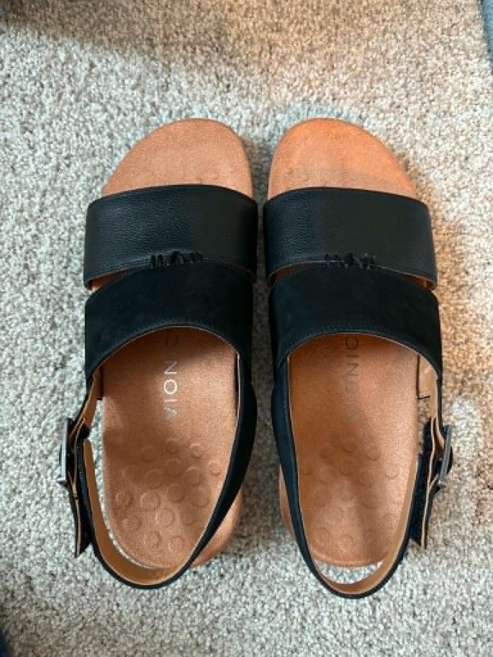Vionic Morro Black Leather Slingback Sandals Comfort Arch Support 7- New!